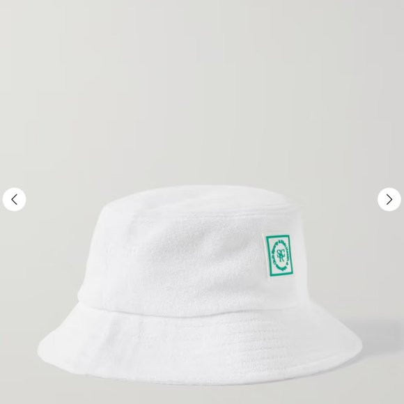 SPORTY AND RICH Logo Green Appliquéd White Terry Bucket Hat NWT - Picture 2 of 3